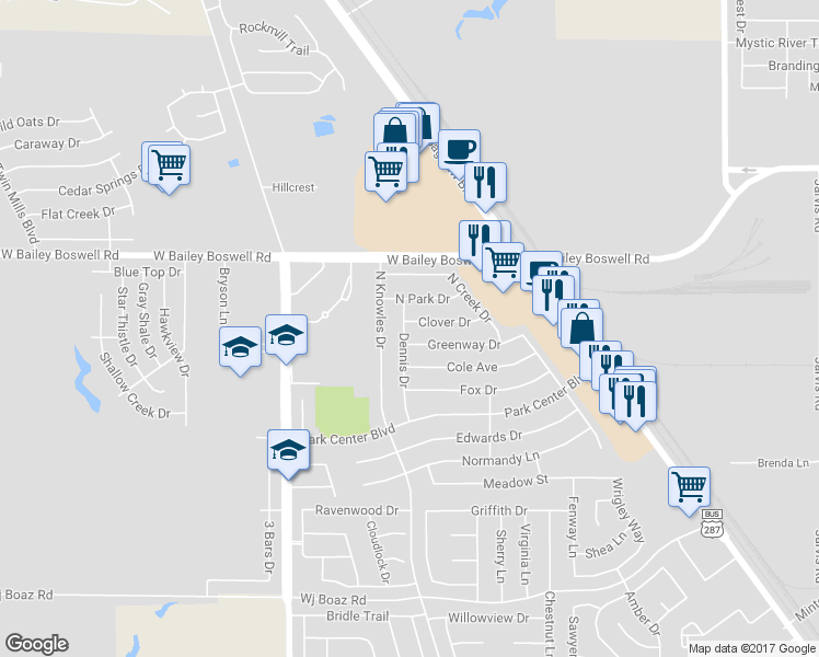 map of restaurants, bars, coffee shops, grocery stores, and more near 553 Clover Drive in Saginaw