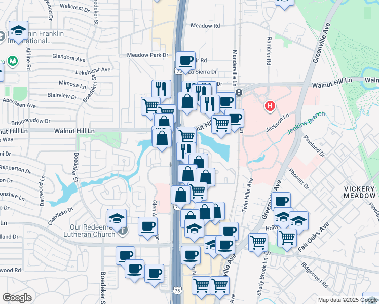 map of restaurants, bars, coffee shops, grocery stores, and more near 9500 East Service Road in Dallas