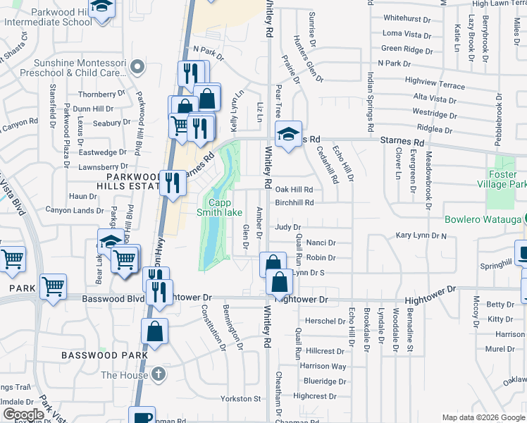 map of restaurants, bars, coffee shops, grocery stores, and more near 7412 Amber Drive in Watauga