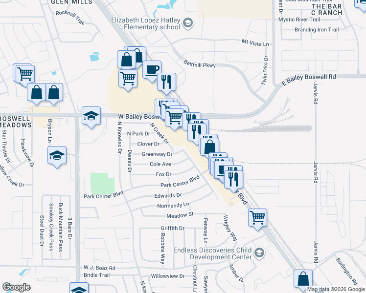map of restaurants, bars, coffee shops, grocery stores, and more near 400 Greenway Drive in Saginaw