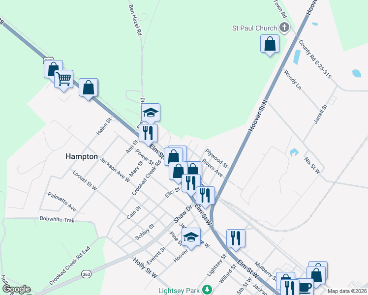 map of restaurants, bars, coffee shops, grocery stores, and more near 601 Rivers Avenue in Hampton