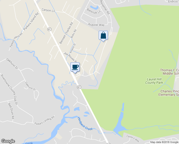 map of restaurants, bars, coffee shops, grocery stores, and more near 2312 Larch Lane in Mount Pleasant