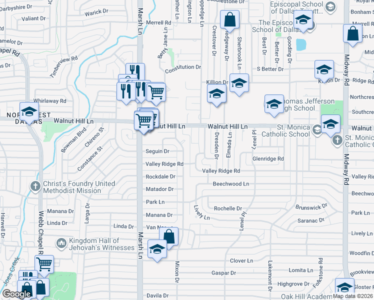 map of restaurants, bars, coffee shops, grocery stores, and more near 9942 Mixon Drive in Dallas