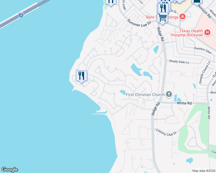 map of restaurants, bars, coffee shops, grocery stores, and more near 331 Yacht Club Drive in Rockwall
