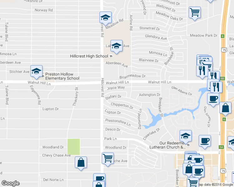 map of restaurants, bars, coffee shops, grocery stores, and more near 6959 Stefani Drive in Dallas