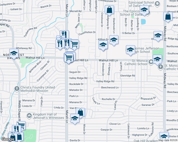map of restaurants, bars, coffee shops, grocery stores, and more near 9942 Mixon Drive in Dallas