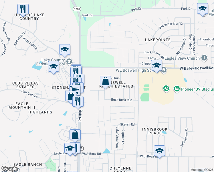 map of restaurants, bars, coffee shops, grocery stores, and more near 8308 Sambar Deer Drive in Fort Worth