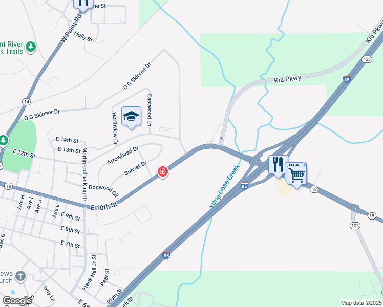 map of restaurants, bars, coffee shops, grocery stores, and more near 1650 East 10th Street in West Point