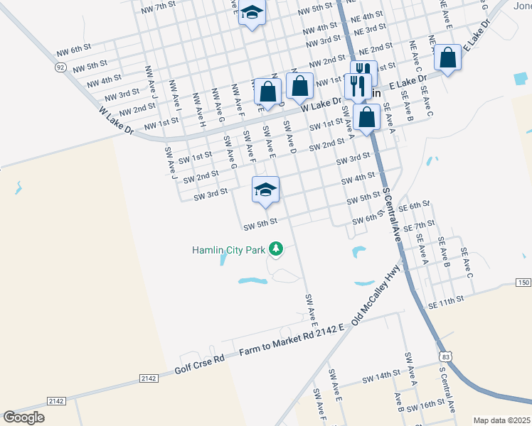 map of restaurants, bars, coffee shops, grocery stores, and more near 450 Southwest Avenue F in Hamlin