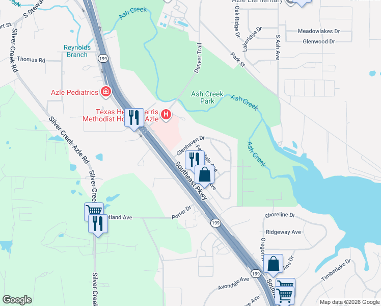 map of restaurants, bars, coffee shops, grocery stores, and more near 1004 Idlewood Avenue in Azle