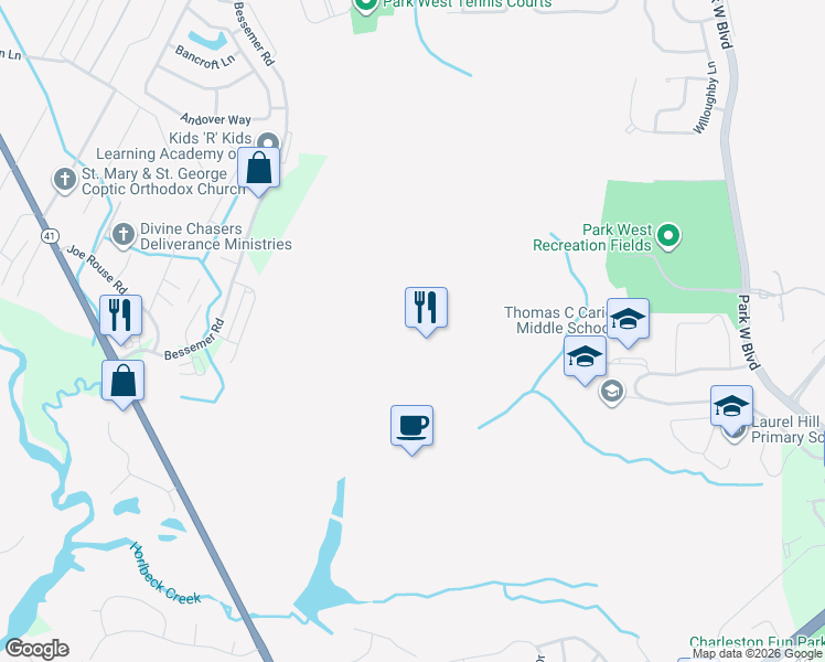 map of restaurants, bars, coffee shops, grocery stores, and more near 3500 Thomas Cario Boulevard in Mount Pleasant