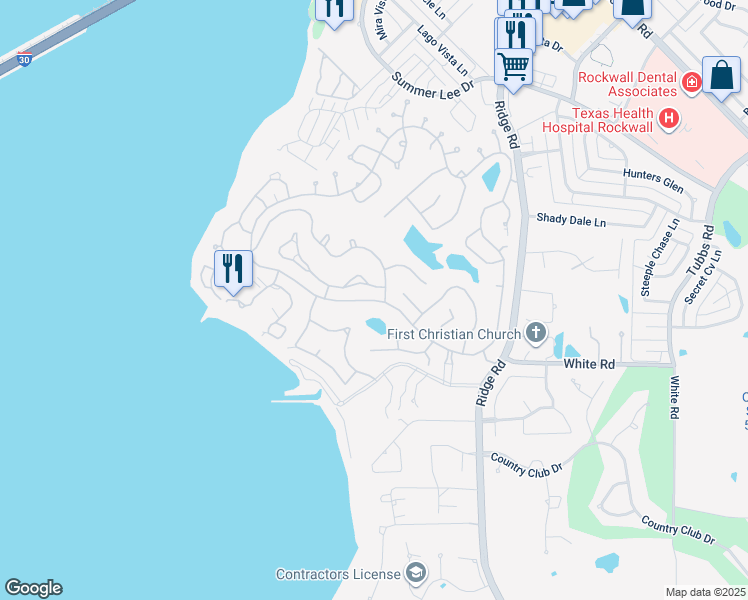 map of restaurants, bars, coffee shops, grocery stores, and more near Yacht Club Drive in Rockwall