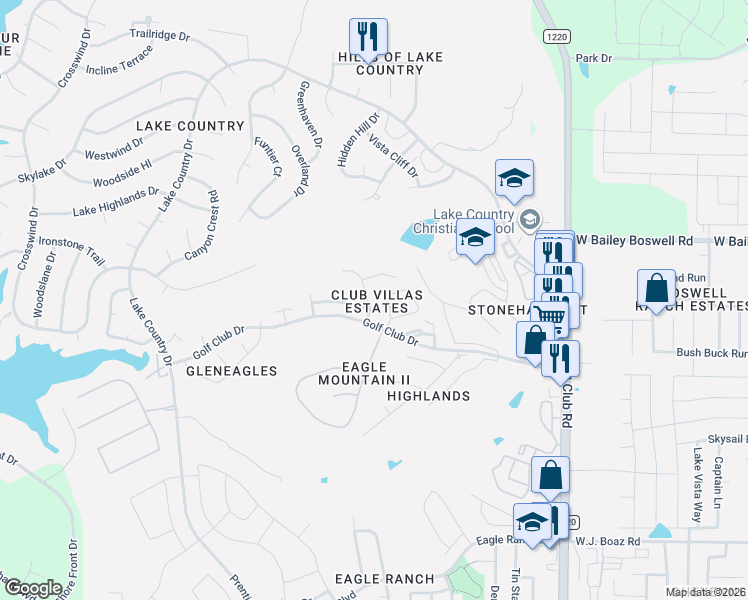 map of restaurants, bars, coffee shops, grocery stores, and more near 8504 McCormick Court in Fort Worth