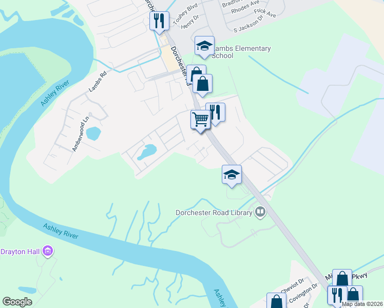 map of restaurants, bars, coffee shops, grocery stores, and more near 4746 Whitwil Boulevard in North Charleston
