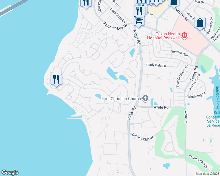 map of restaurants, bars, coffee shops, grocery stores, and more near 5911 Sceptre Drive in Rockwall