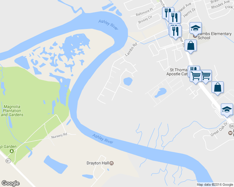 map of restaurants, bars, coffee shops, grocery stores, and more near 4970 Amberwood Lane in North Charleston