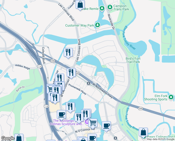 map of restaurants, bars, coffee shops, grocery stores, and more near 401 West Northwest Highway in Irving
