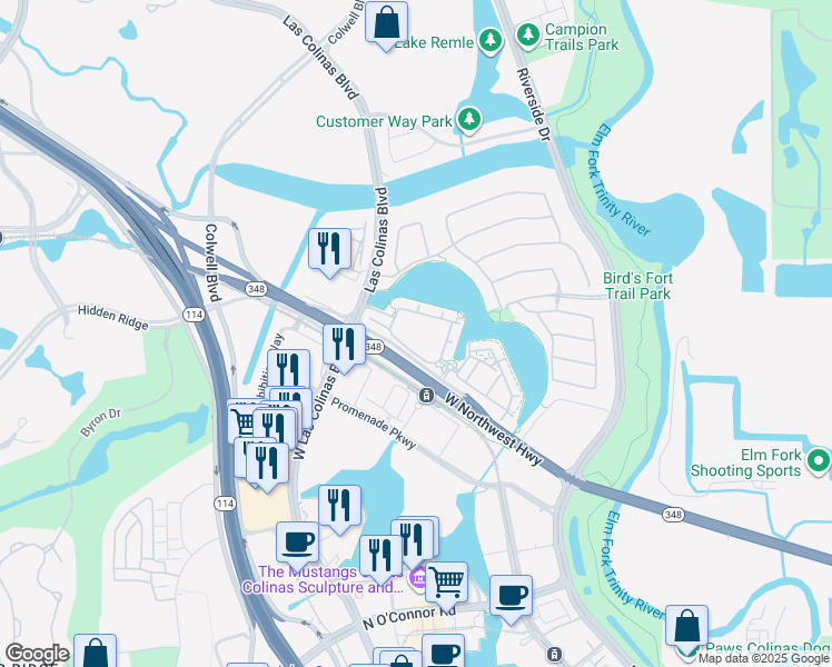map of restaurants, bars, coffee shops, grocery stores, and more near 401 West Northwest Highway in Irving