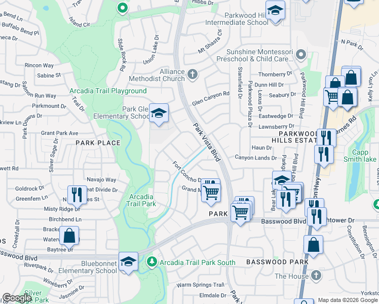 map of restaurants, bars, coffee shops, grocery stores, and more near 5351 Crescent Lake Drive in Fort Worth
