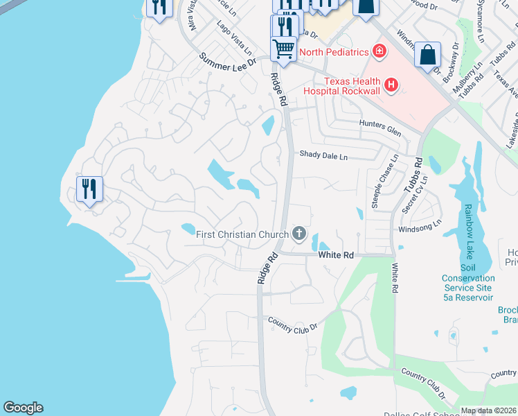 map of restaurants, bars, coffee shops, grocery stores, and more near 5907 Volunteer Place in Rockwall