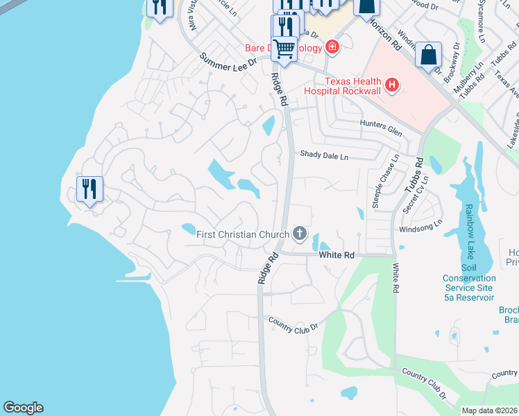 map of restaurants, bars, coffee shops, grocery stores, and more near 5907 Volunteer Place in Rockwall