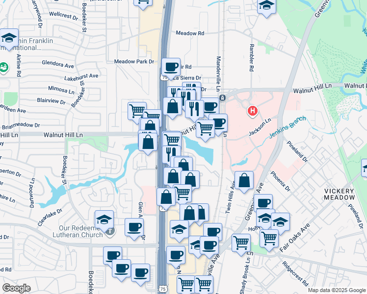 map of restaurants, bars, coffee shops, grocery stores, and more near 9630 Golf Lakes Trail in Dallas