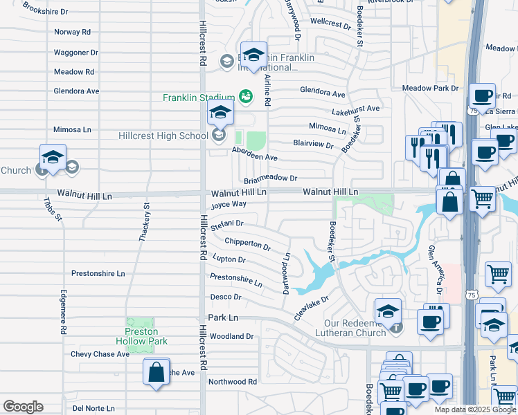 map of restaurants, bars, coffee shops, grocery stores, and more near 7023 Stefani Drive in Dallas
