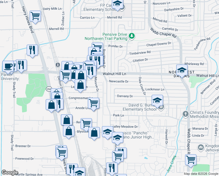 map of restaurants, bars, coffee shops, grocery stores, and more near 3035 Lockmoor Lane in Dallas