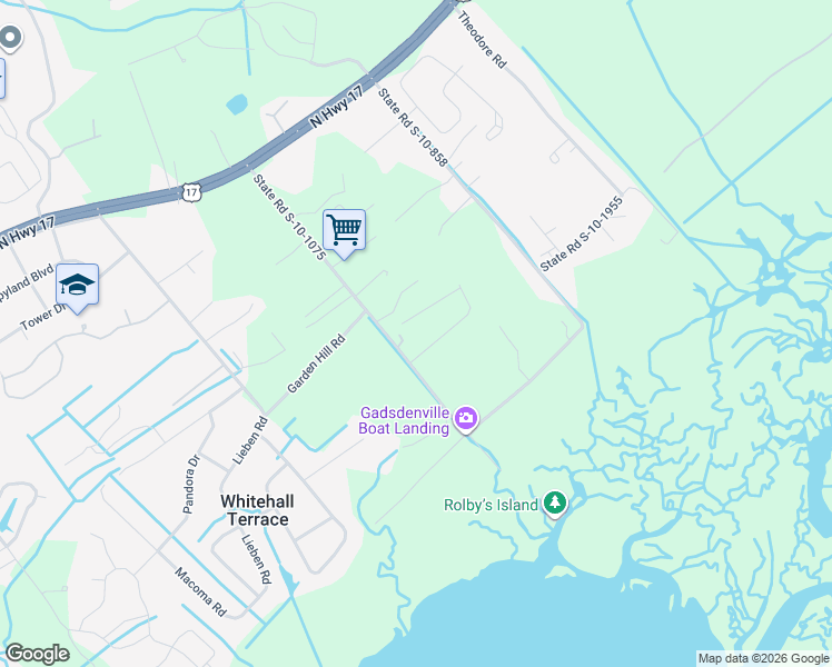 map of restaurants, bars, coffee shops, grocery stores, and more near 954 State Road S-10-1075 in Awendaw