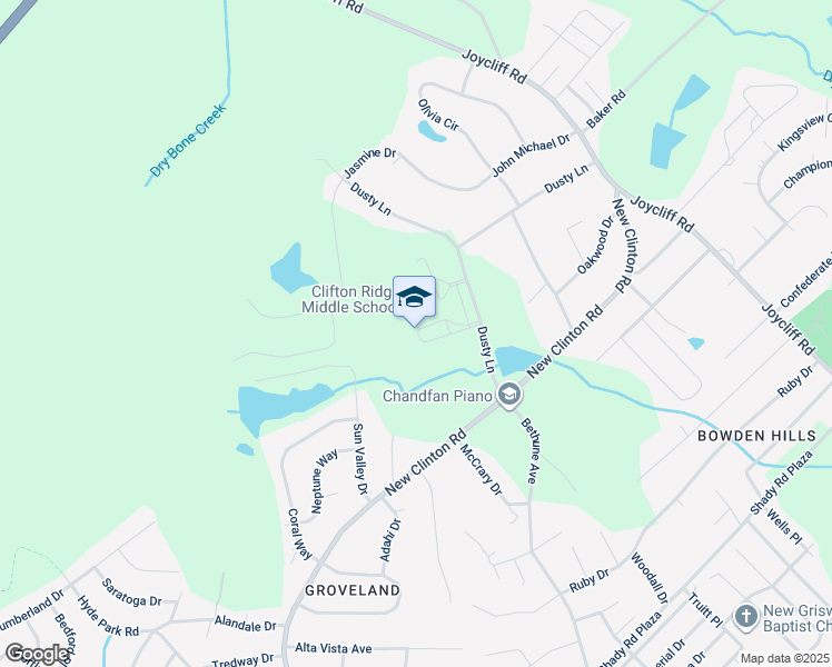 map of restaurants, bars, coffee shops, grocery stores, and more near 169 Dusty Lane in Macon