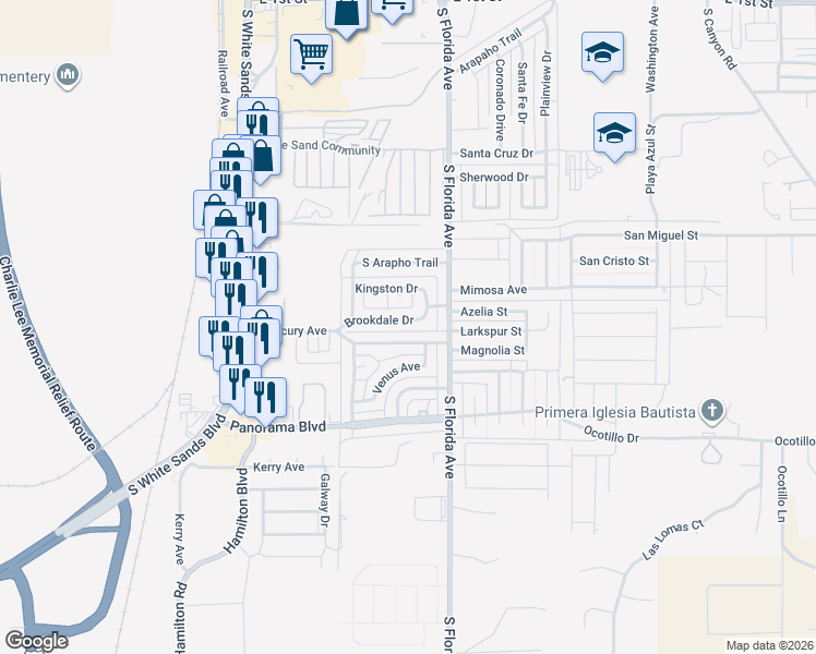 map of restaurants, bars, coffee shops, grocery stores, and more near 606 Kingston Drive in Alamogordo