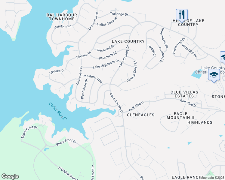 map of restaurants, bars, coffee shops, grocery stores, and more near 8536 Lake Country Drive in Fort Worth