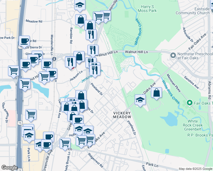 map of restaurants, bars, coffee shops, grocery stores, and more near 5759 Pineland Drive in Dallas