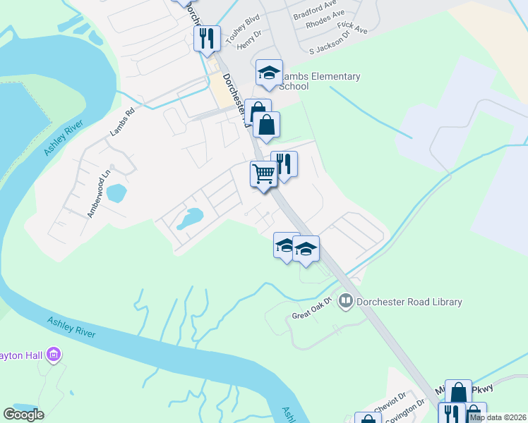map of restaurants, bars, coffee shops, grocery stores, and more near 4718 Linfield Lane in North Charleston