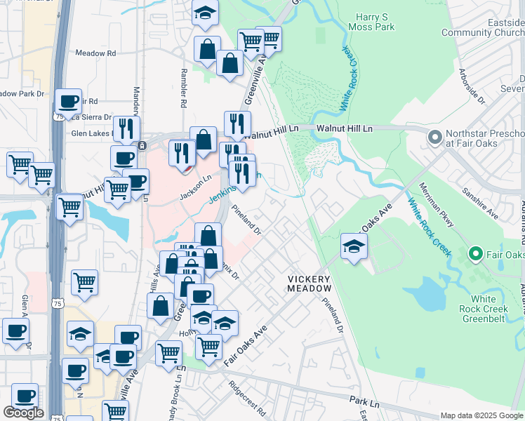 map of restaurants, bars, coffee shops, grocery stores, and more near 15 Belco Drive in Dallas