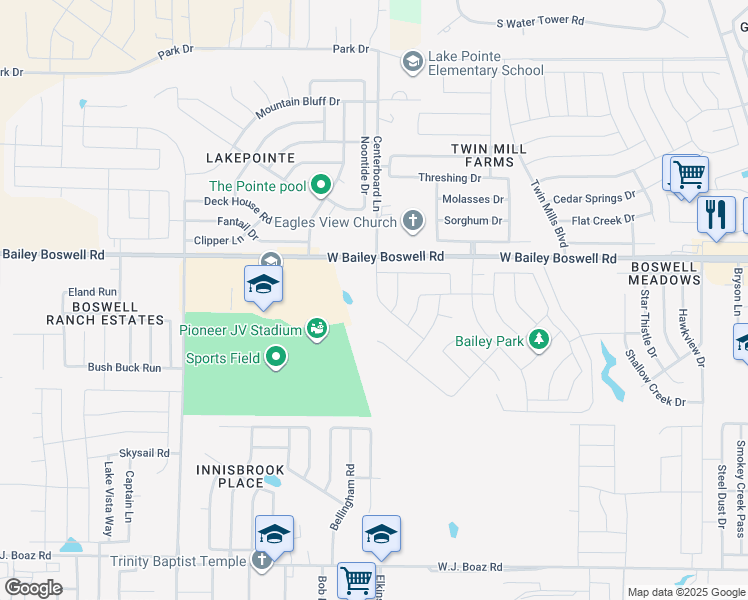 map of restaurants, bars, coffee shops, grocery stores, and more near 5460 West Bailey Boswell Road in Fort Worth