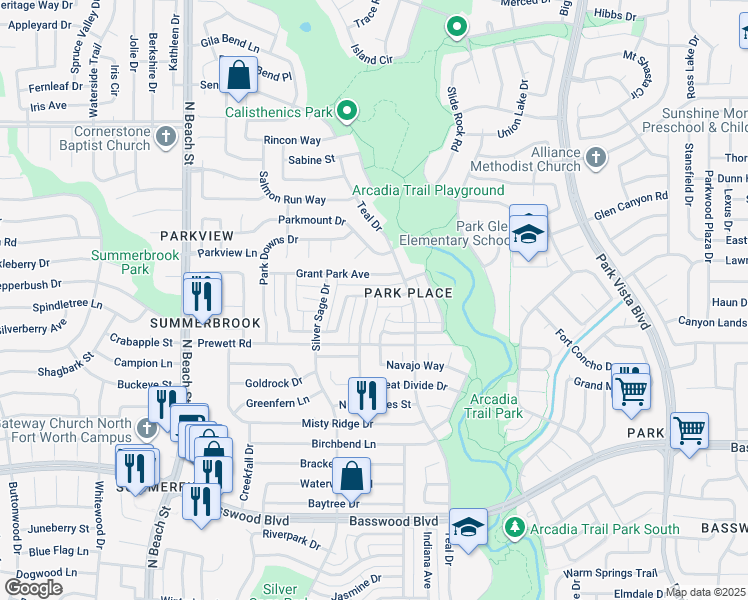 map of restaurants, bars, coffee shops, grocery stores, and more near 7792 Beaver Head Road in Fort Worth