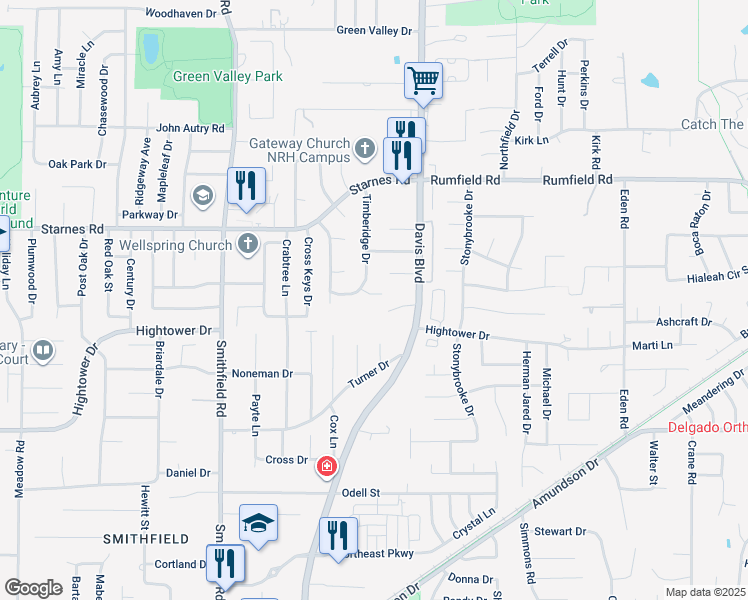map of restaurants, bars, coffee shops, grocery stores, and more near 8308 Forrest Oak Drive in Fort Worth