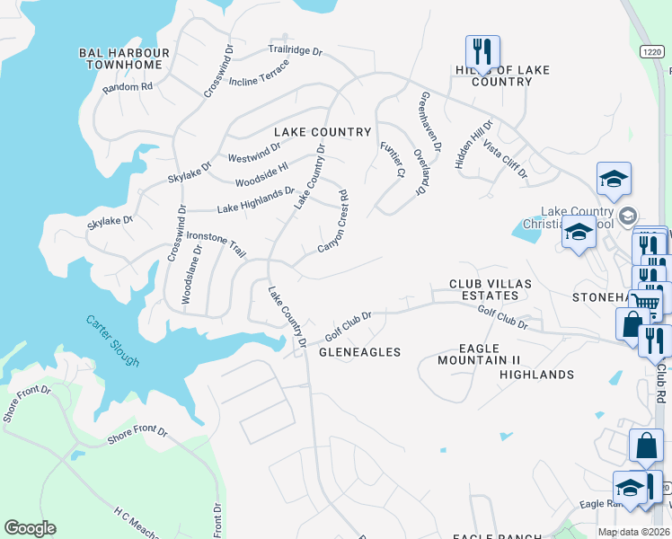 map of restaurants, bars, coffee shops, grocery stores, and more near 7432 Lochwood Court in Fort Worth