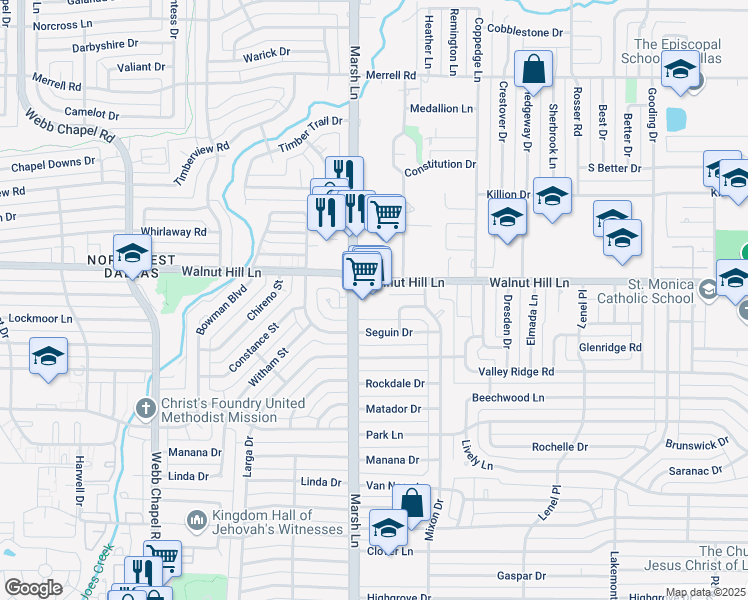 map of restaurants, bars, coffee shops, grocery stores, and more near in Dallas