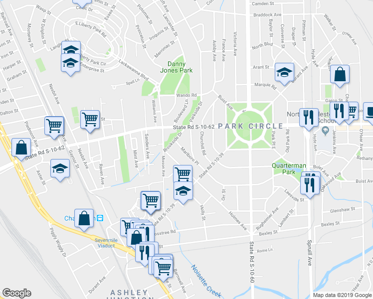 map of restaurants, bars, coffee shops, grocery stores, and more near 4723 Marlboro Road in North Charleston
