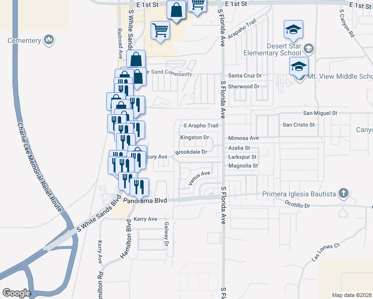 map of restaurants, bars, coffee shops, grocery stores, and more near 503 Brookdale Drive in Alamogordo