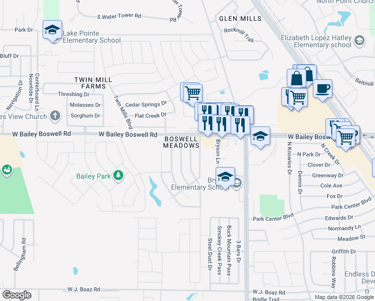 map of restaurants, bars, coffee shops, grocery stores, and more near 8661 Hawkview Drive in Fort Worth