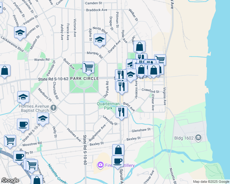 map of restaurants, bars, coffee shops, grocery stores, and more near 4700 Old Park Road in North Charleston