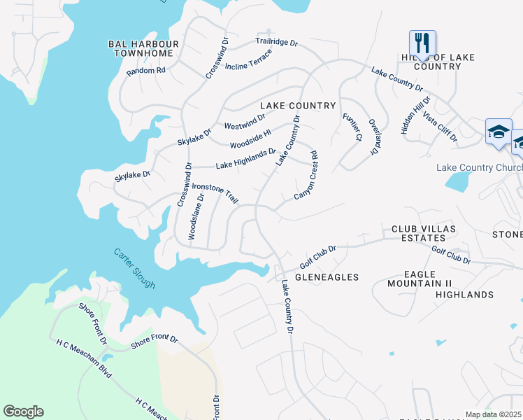 map of restaurants, bars, coffee shops, grocery stores, and more near 8544 Lake Country Drive in Fort Worth