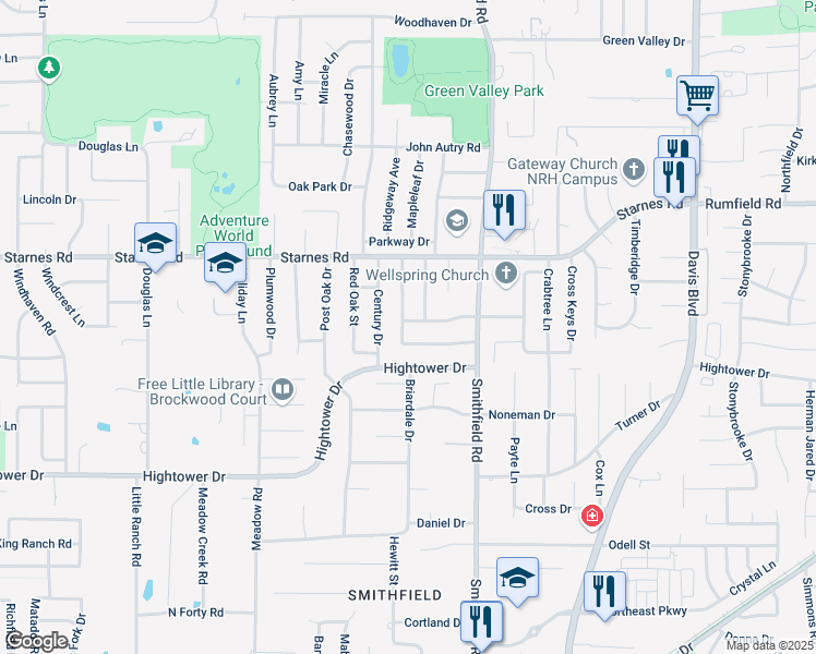 map of restaurants, bars, coffee shops, grocery stores, and more near 7800 Old Hickory Drive in North Richland Hills