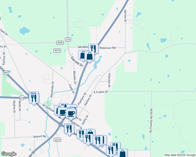 map of restaurants, bars, coffee shops, grocery stores, and more near 605 Ravine Street in Emory