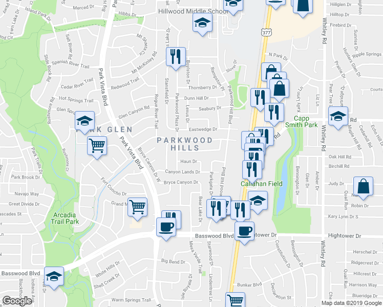 map of restaurants, bars, coffee shops, grocery stores, and more near 5520 Murton Place in Fort Worth
