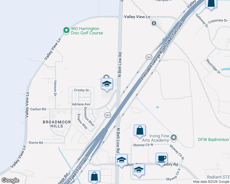map of restaurants, bars, coffee shops, grocery stores, and more near 5140 N Belt Line Rd in Irving