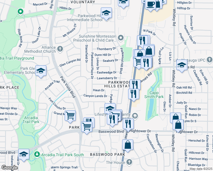 map of restaurants, bars, coffee shops, grocery stores, and more near 5552 Murton Place in Fort Worth